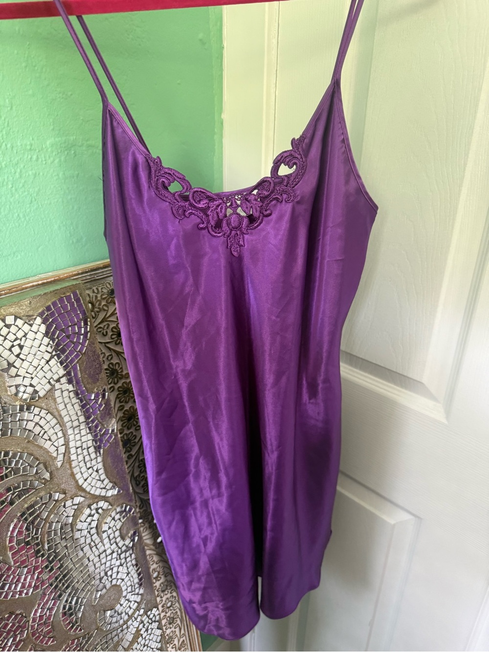 Secret Treasures Purple Satin Lace-Trim Chemise